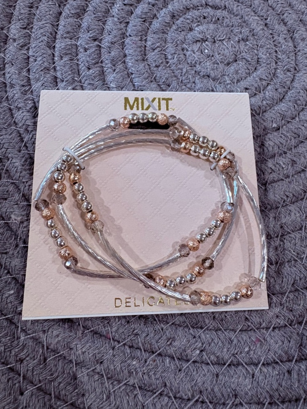 ⭐️ 5/$25 Mixit Rose Gold and Silver Layered Wire Beaded Bracelet Set - Picture 3 of 3